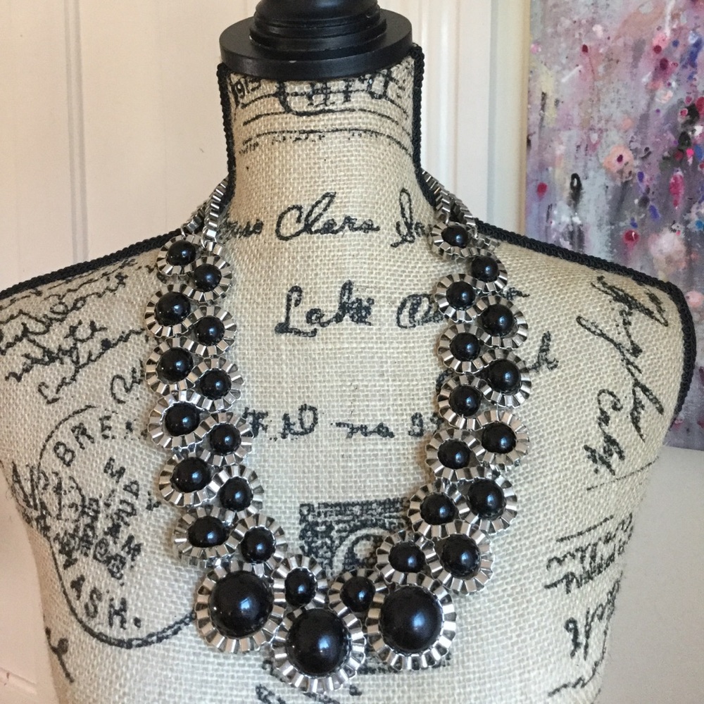 Statement One of a Kind Silver and Black Necklace